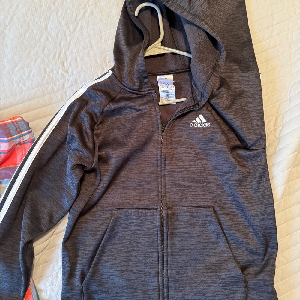 Adidas Gray Zip-Up Hoodie Sweatshirt